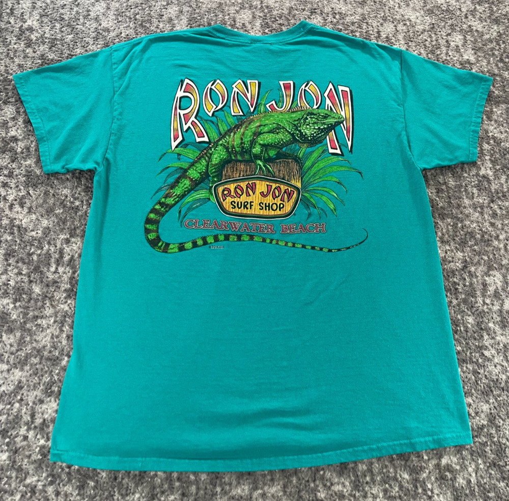 Ron Jon T Shirt Surf Shop Iguana Clearwater Beach FL Turquoise Green Men's XL